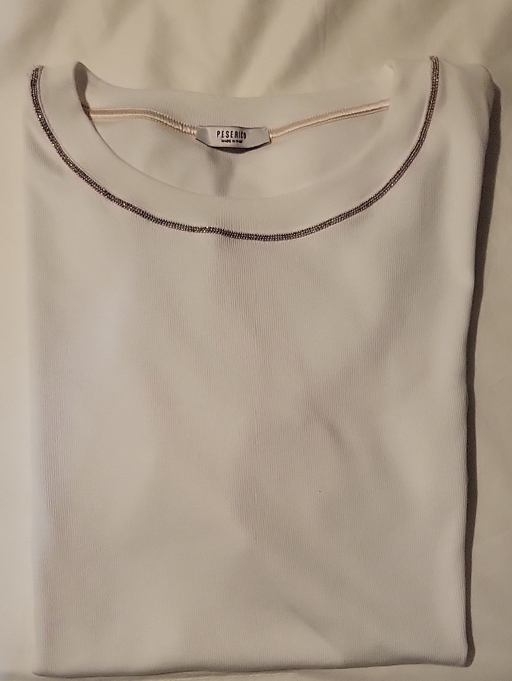 Peserico White Crewneck Top with Dark Contrast Trim